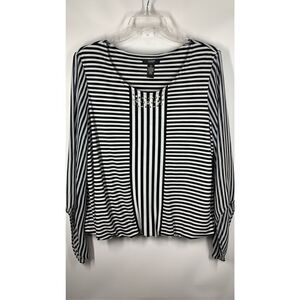 Alfani Women's Batwing Sheer Sleeves Blouson Top Black And White Size P/L